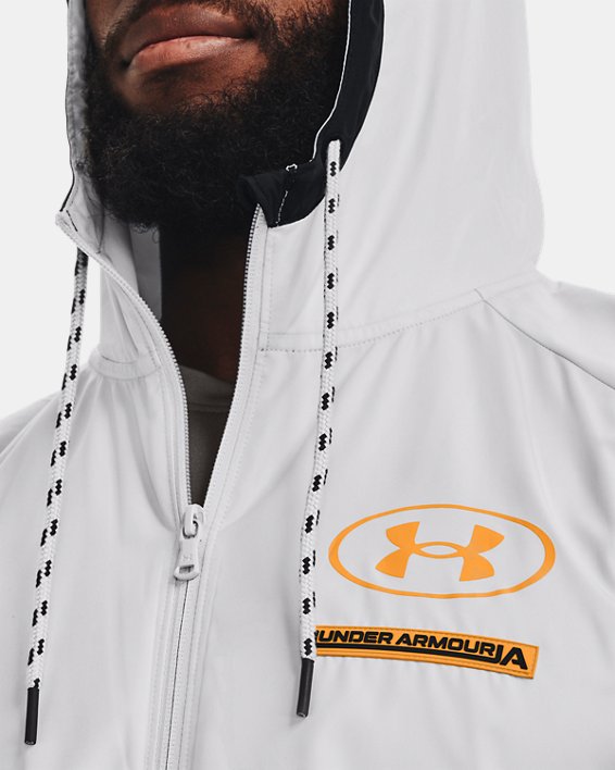 Men's UA Evolution Woven Full-Zip Short Sleeve Hoodie, Gray, pdpMainDesktop image number 6